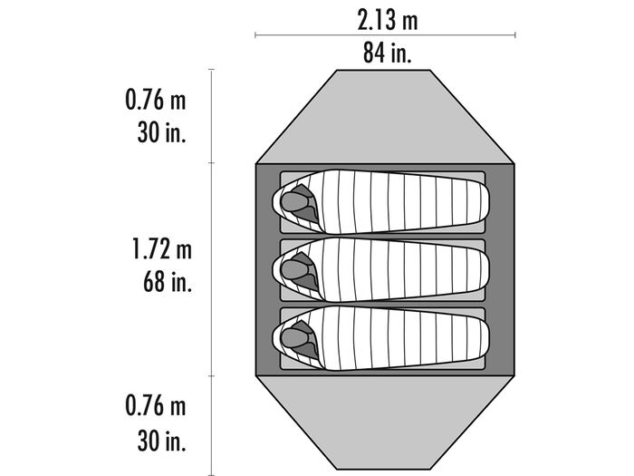 MSR Elixir 3 Person Hiking Tent with Footprint Dimensions