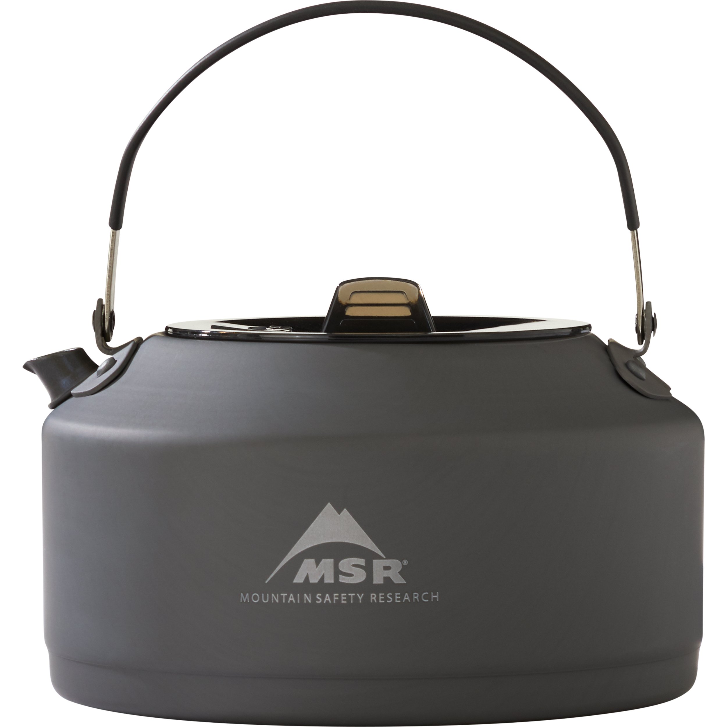 A Camping Tea Kettle On A Propane Stove Next To A Metal Cup Stock